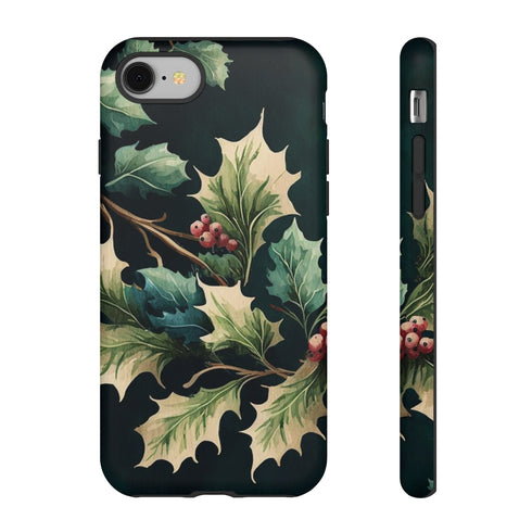 Dark Green Festive Holly in Watercolor - Impact Resistant Phone Case iPhone 8 Matte